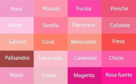 tonos de color rosa y sus nombres